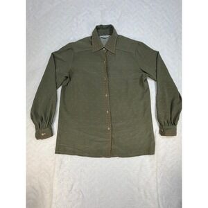 La Paz Olive Green Orange Abstract Print Button Down Shirt Women Large Excellent